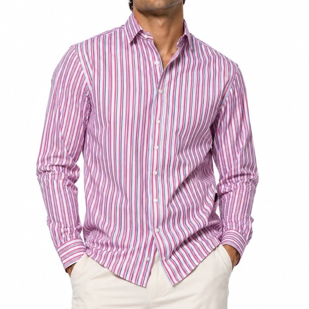 Hawes & Curtis Button Down Men XL Pink Blue Striped Slim Fit Curtis London Shirt